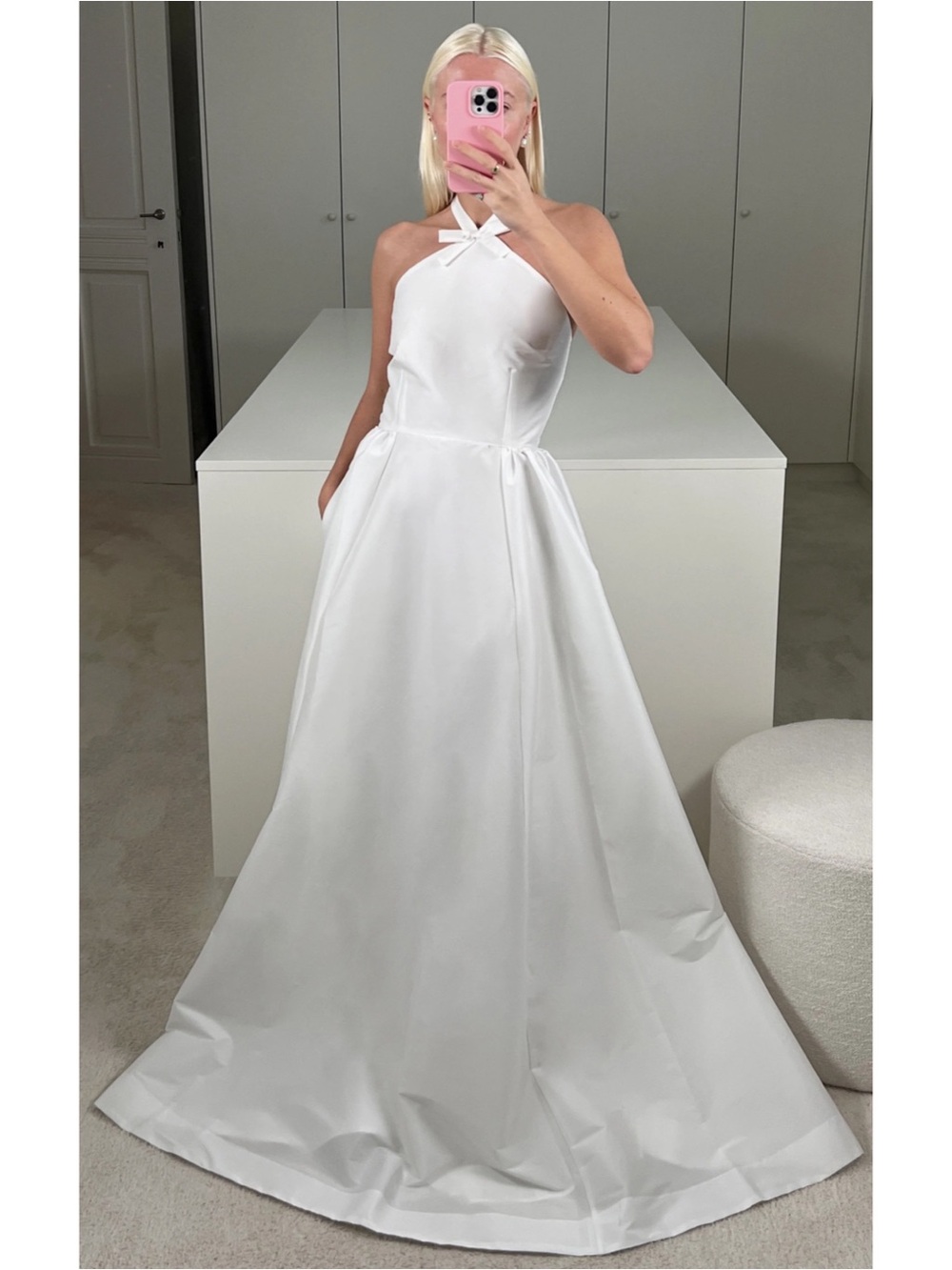 BERNADETTE Jones Bow Halterneck White Wedding Maxi Dress Size 6